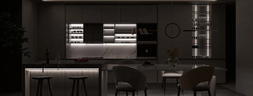 Installazione di strisce flessibili a LED sotto i mobili della cucina