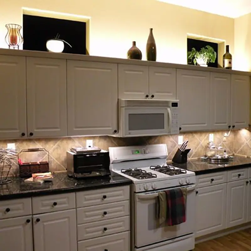 LED flexible strips above the kitchen cabinet