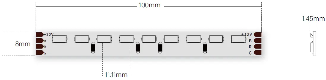 Schneiden Größe RGB Seite Ansicht LED Flexible Strip