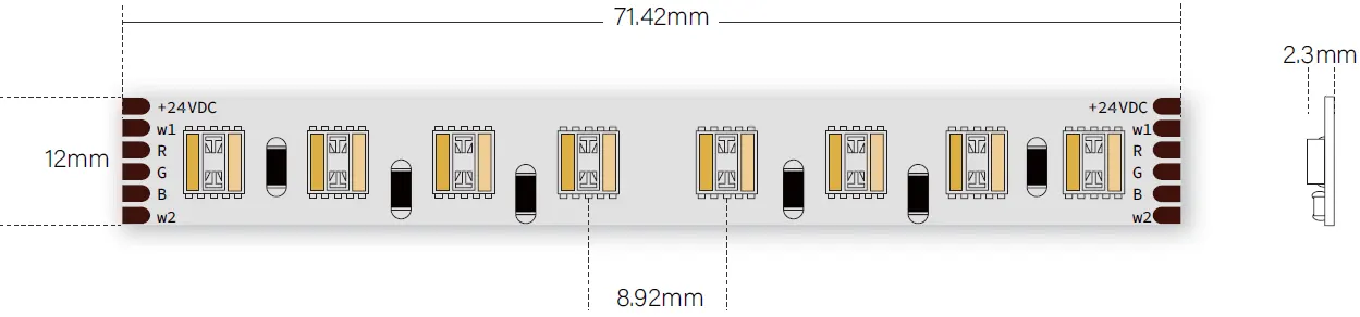 1 つの LED の照明ストリップに付き RGBWW 5 つのサイズをカットします。