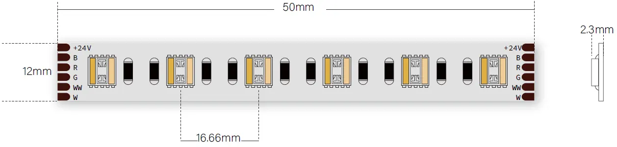 カットサイズRGBWWフレックスLEDストリップ