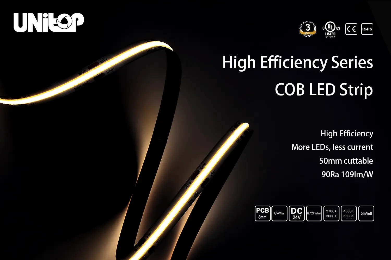 COB LED-Streifen-480-8mm-5m