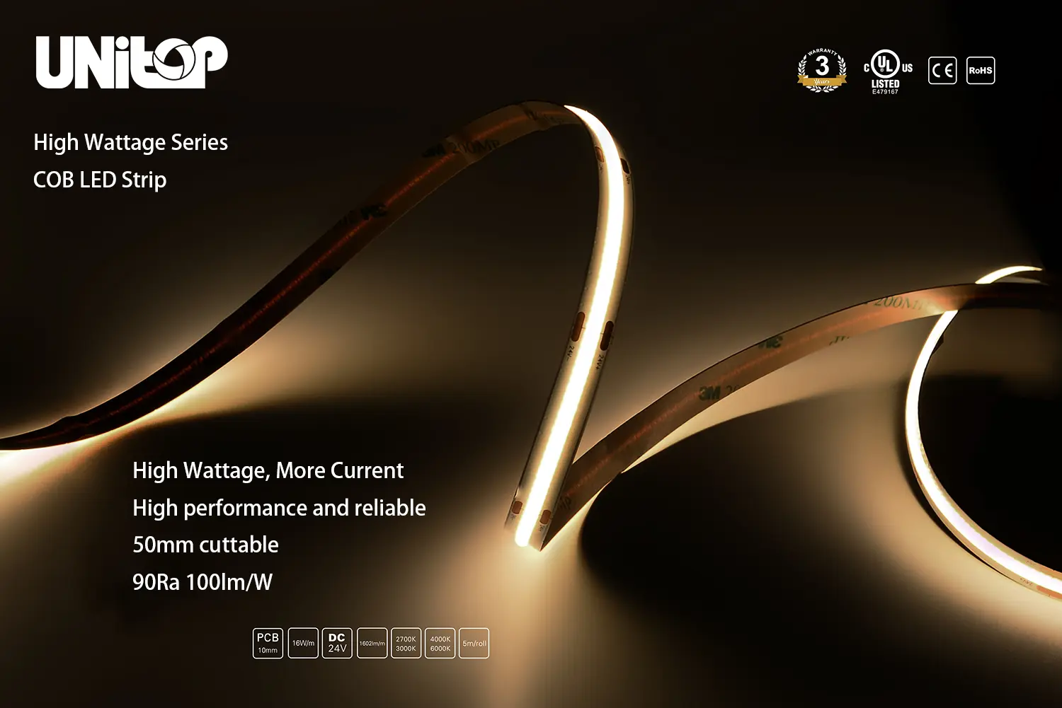 Striscia LED COB ad alto wattaggio-480-10mm-5m