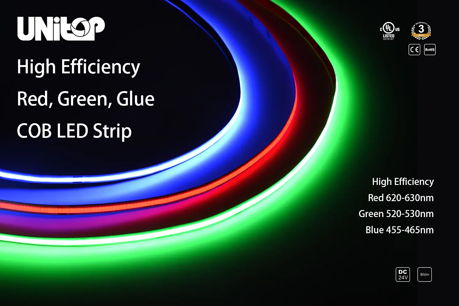 COB LED Strip-single kleur-480-8mm-5m