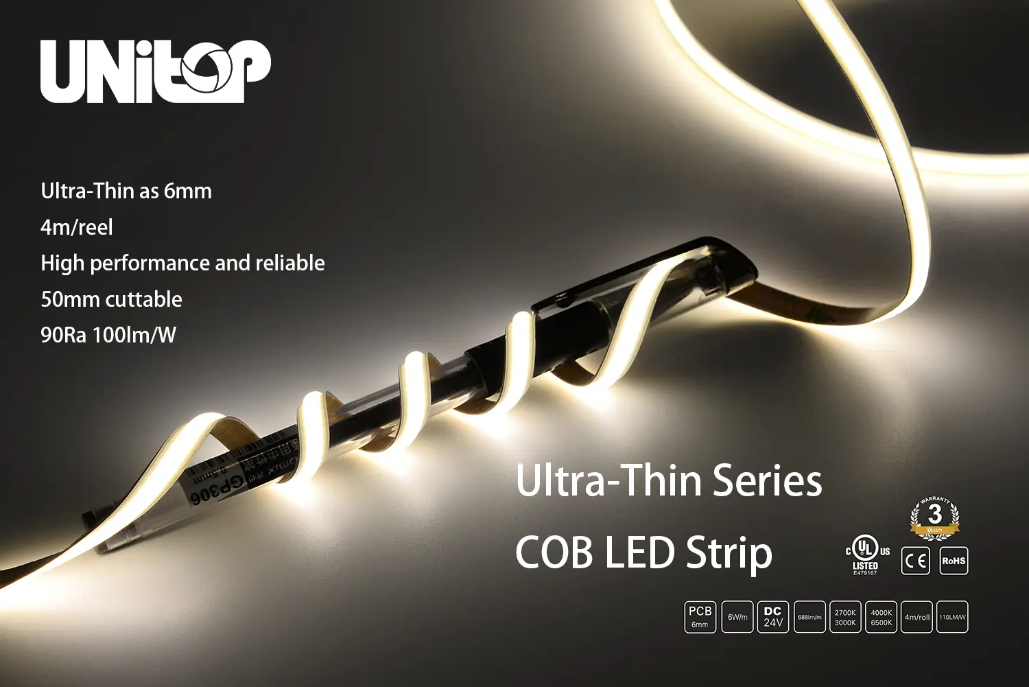 COB LED Strip ultradun-480-6mm-4m