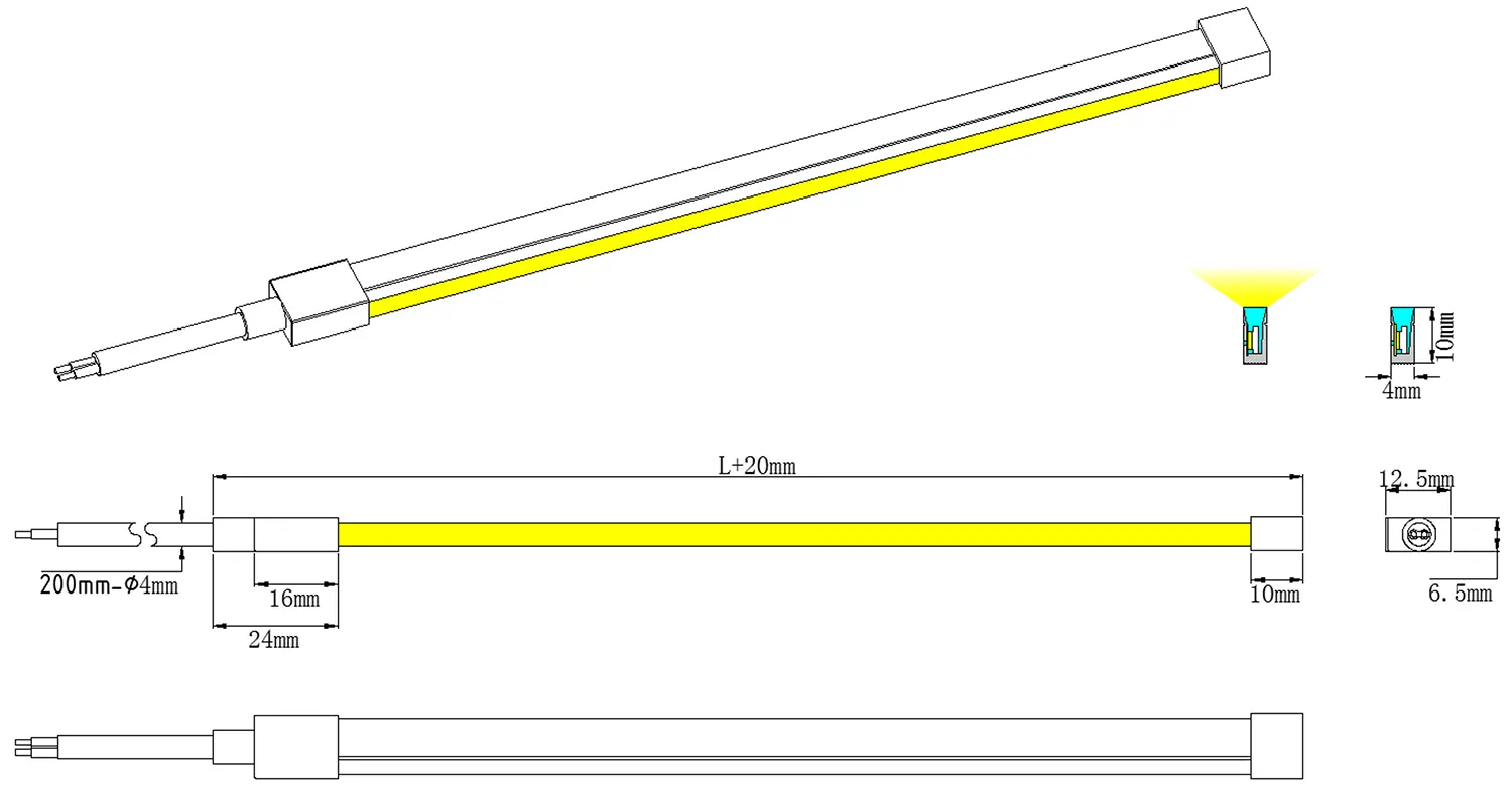 0410 seitliche Biegung LED Neon Flex Dimension