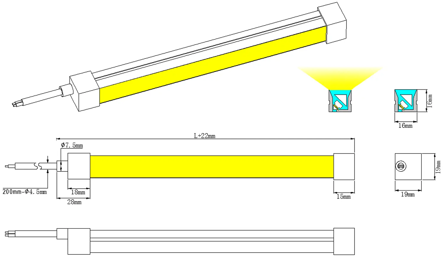 3D LED Neon Flex 1616 dimension