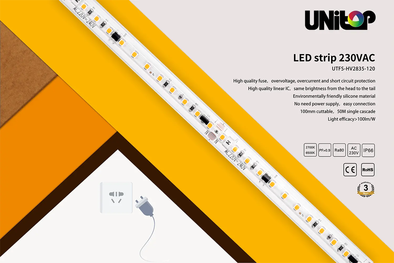 AC230V 50M White LED Strip