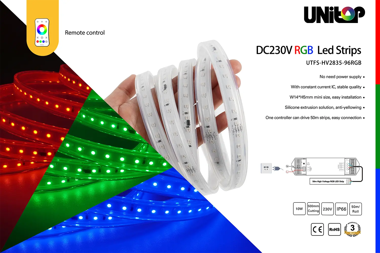 DC230V 50M RGB LEDストリップ