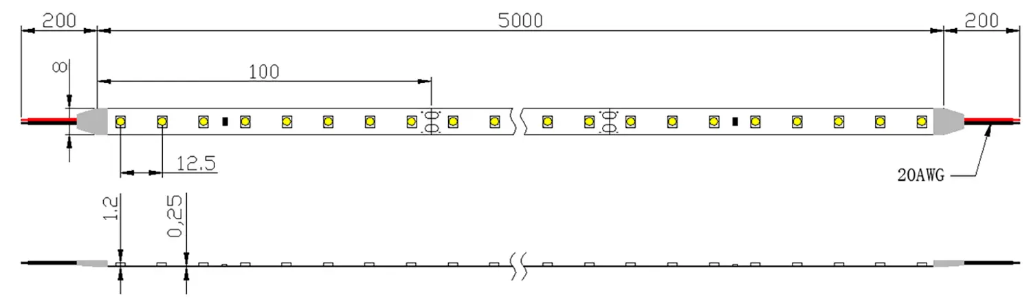 Dimension High Density LED Strip UTFS-HD2835-080-2408