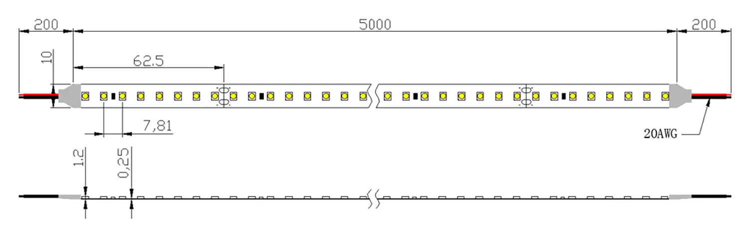 Dimension Hoge dichtheid LED Strip UTFS-HD2835-128-2410