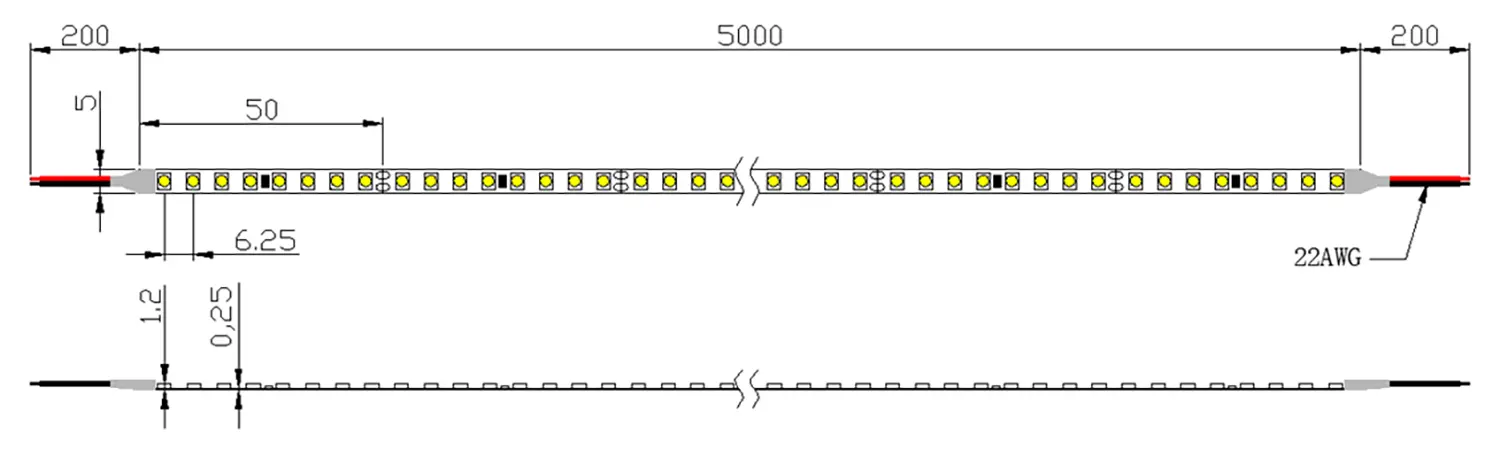 Dimensión Tira LED de alta densidad UTFS-HD2835-160-2405