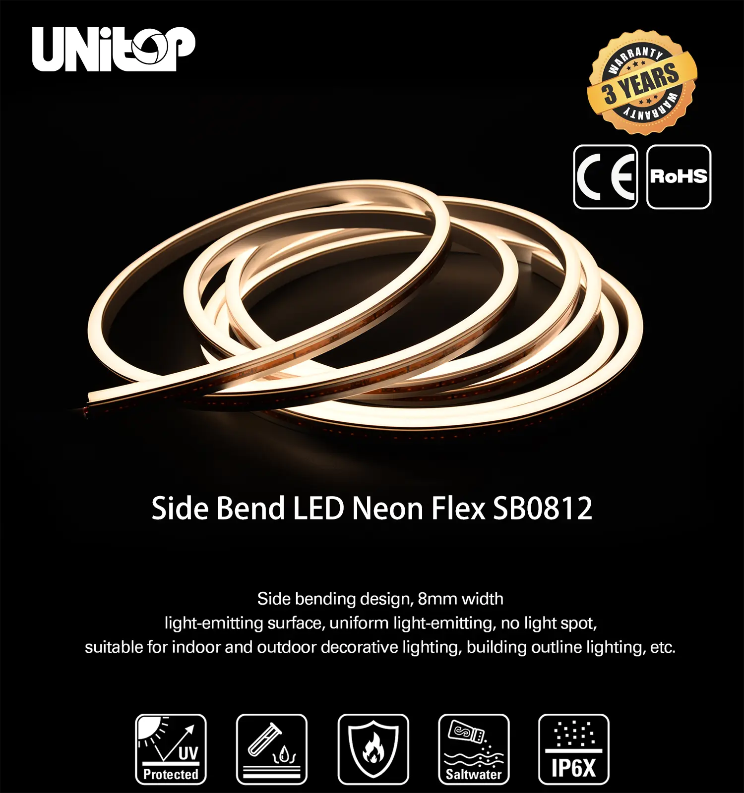 Zijwaartse bocht LED Neon Flex 0812