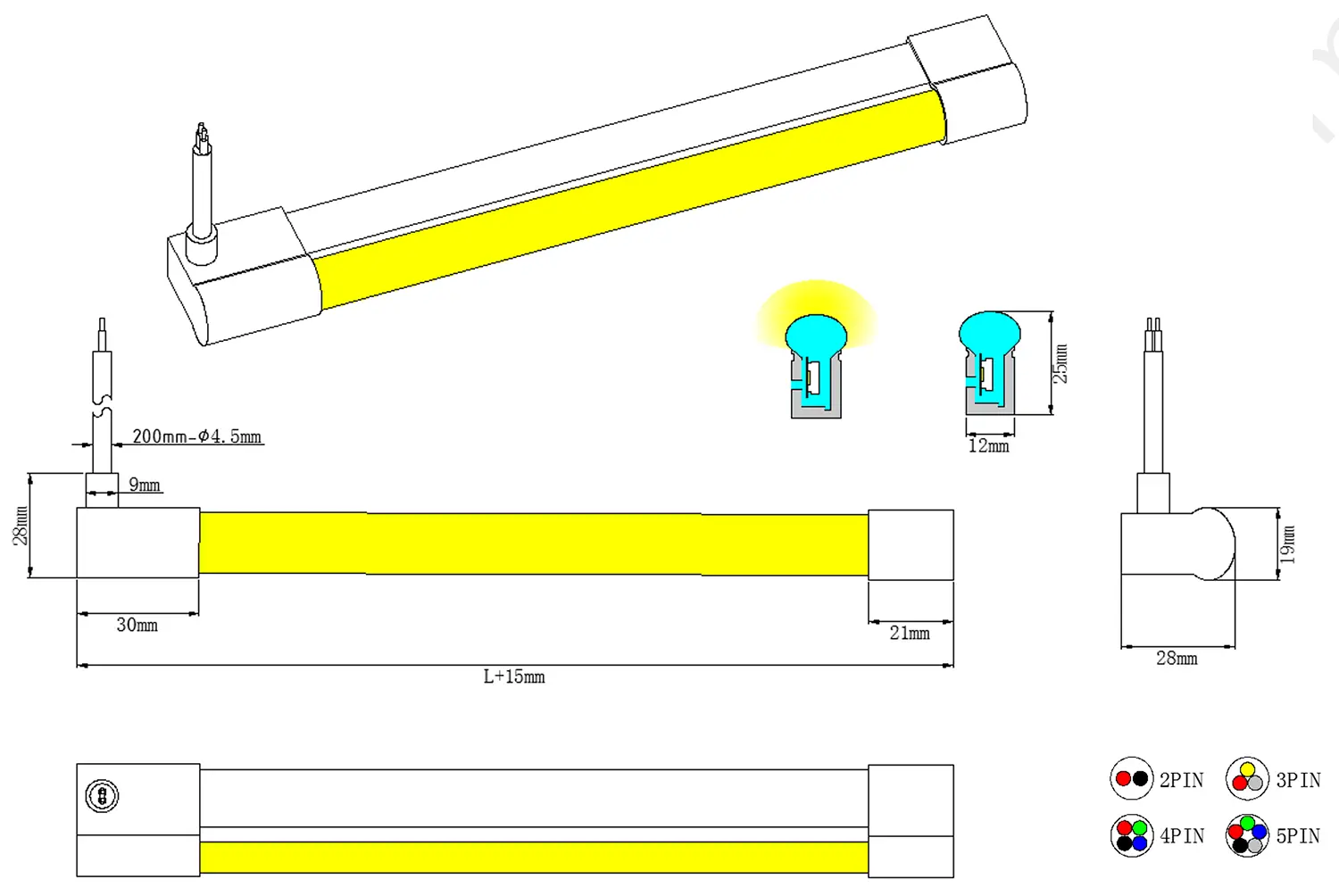 curva laterale LED Neon Flex 1225 dimensione