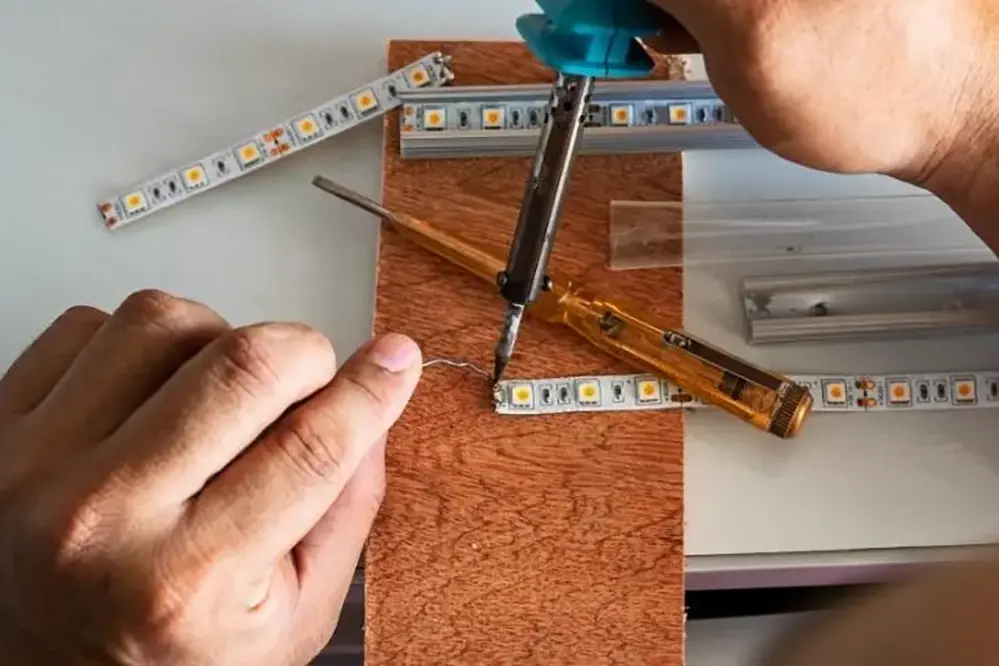 Demonstrating soldering on an LED strip2