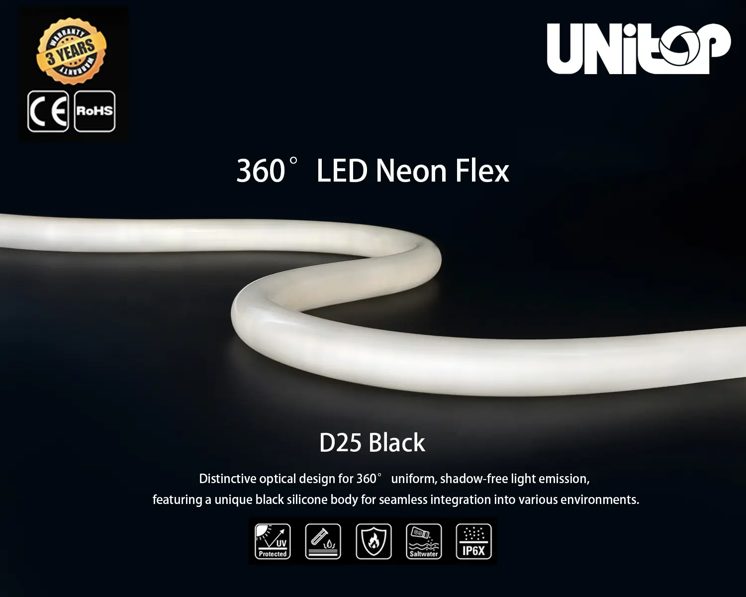 UTNF-360D25 Black 360° LED Neon Flex feature