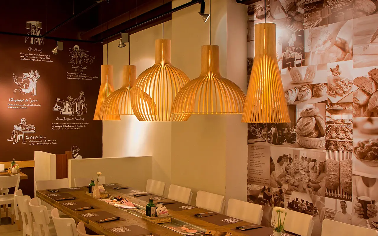 Pendant lights in a restaurant