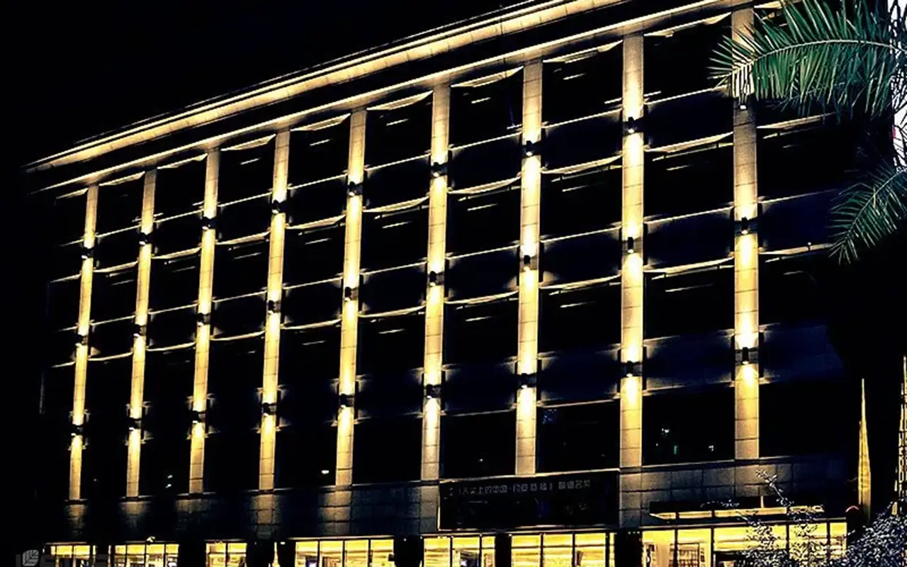 Wall-mounted lights on a building exterior